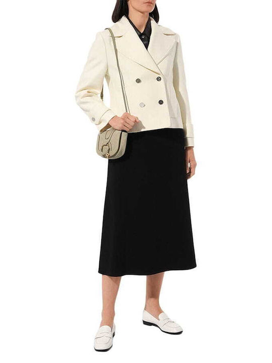 Hugo Boss Women's Wool Short Half Coat with Buttons White