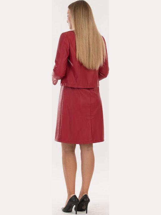 BelleFille Women's Leather Blazer Red
