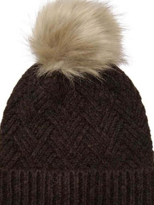 Only Knitted Beanie Cap Brown