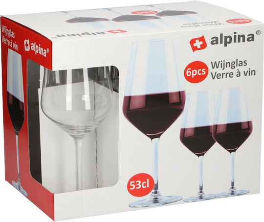 Alpina Appliances Σετ Ποτήρια Κόκκινου Κρασιού Κολωνάτα Γυάλινα Κόκκινο 530ml 6τμχ