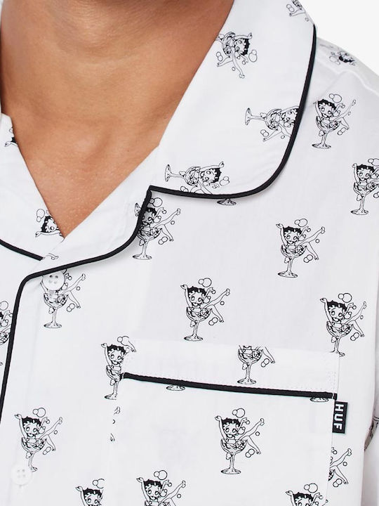 Betty Boop Short Sleeve Cotton Shirt in Regular Fit White
