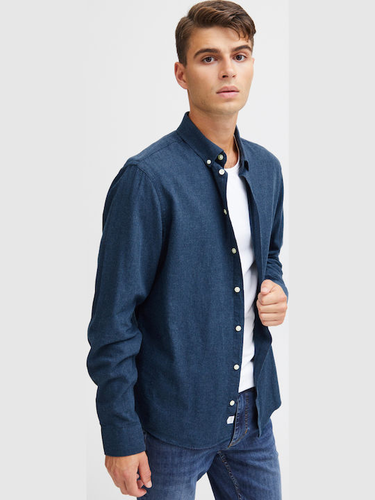 Long-sleeved Cotton Shirt Dark Navy Melange