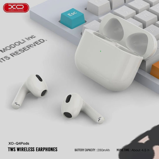 XO Q4 Earbud Bluetooth Handsfree Earphones with Charging Case White