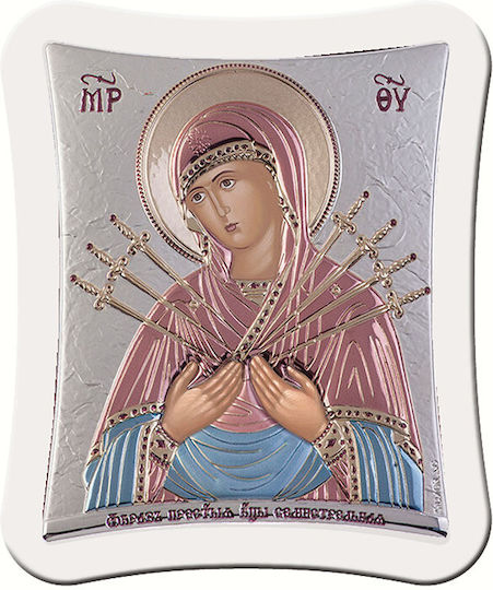 Slevori Heiligenikone Göttliche Mutter der Sieben Schwerter aus Aluminium 26,6x31,5cm