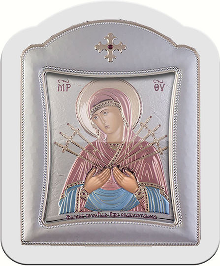 Slevori Heiligenikone Göttliche Mutter der Sieben Schwerter Metall 10,3x12,9cm