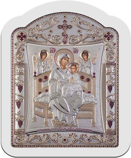 Slevori Heiligenikone Gottesmutter Panagia Pantanassa Silber 20,6x26,4cm