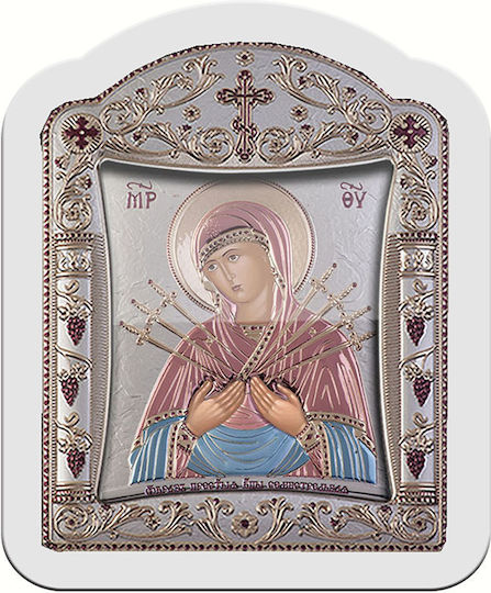 Slevori Heiligenikone Göttliche Mutter der Sieben Schwerter Metall 10,3x12,9cm
