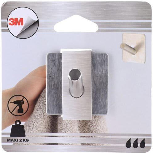 Άγκιστρο Μπάνιου Μονό με Αυτοκόλλητο ​3x2.5cm Inox Ασημί