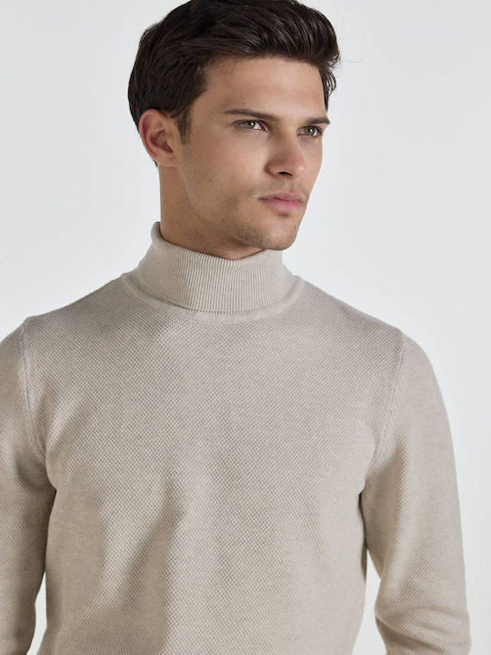 Monte Napoleone Men's Long Sleeve Blouse Turtleneck beige