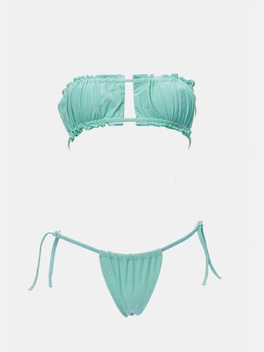 Decoro Bikini Set Strapless Top & Slip Bottom Blue