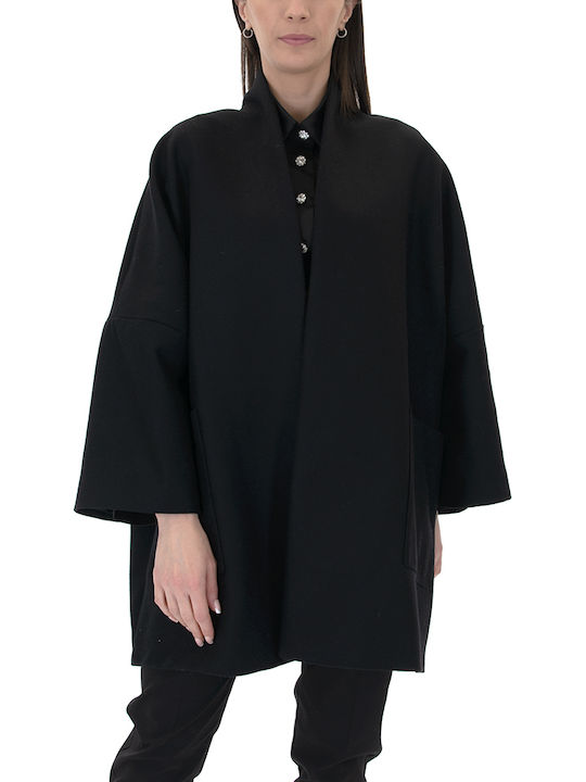 MY T Women's Long Coat with Buttons black