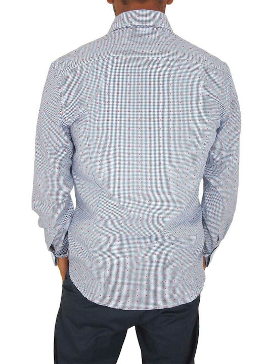 Missone Men's Shirt Long Sleeve Cotton Checked Light Blue