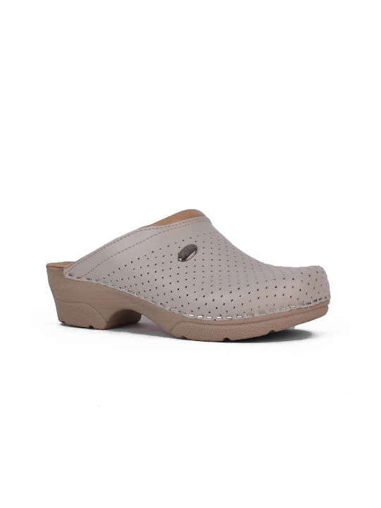 Comfort Way Shoes Leder Anatomisch Clogs Beige