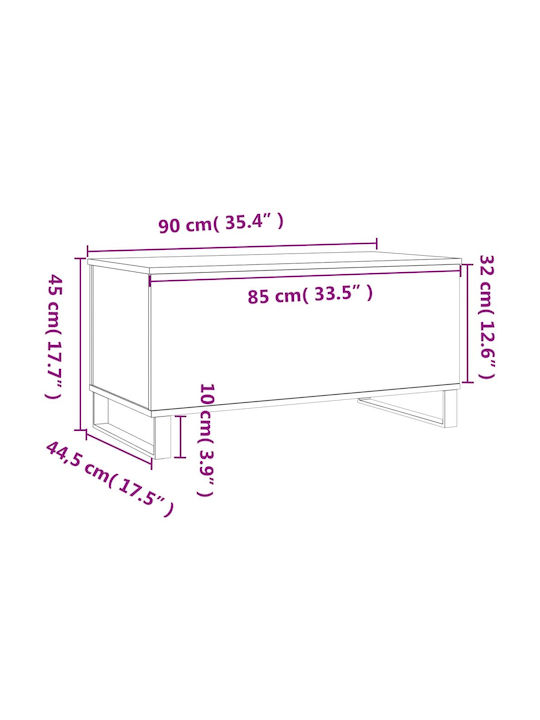Sonoma Eiche Rechteckiges Zentral Kaffeetisch mit Hebemechanismus M90xL44.5xH45cm