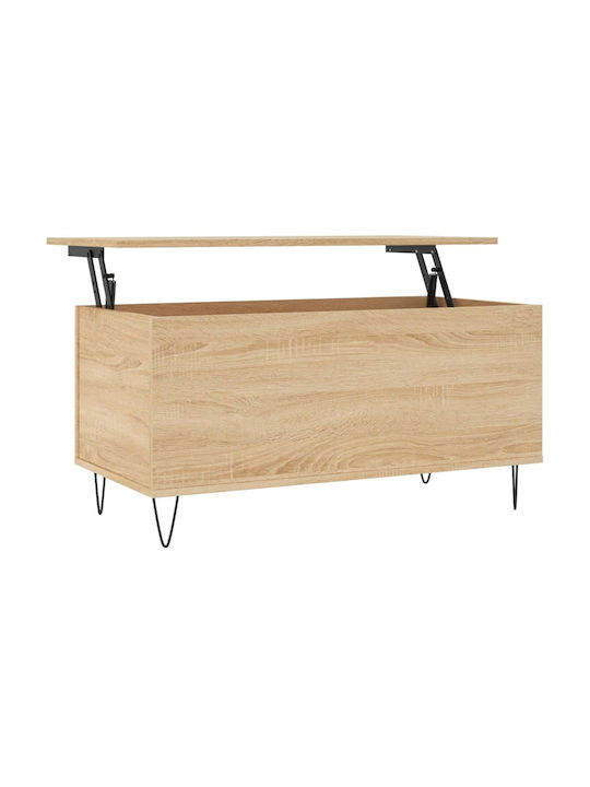 Rectangular Central Wooden Coffee Table with Lifting Mechanism Sonoma Oak W90xL44.5xH45cm