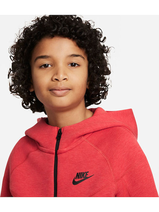 Athletic Kids Cardigan Fleece with Hood Red Sportswear Tech