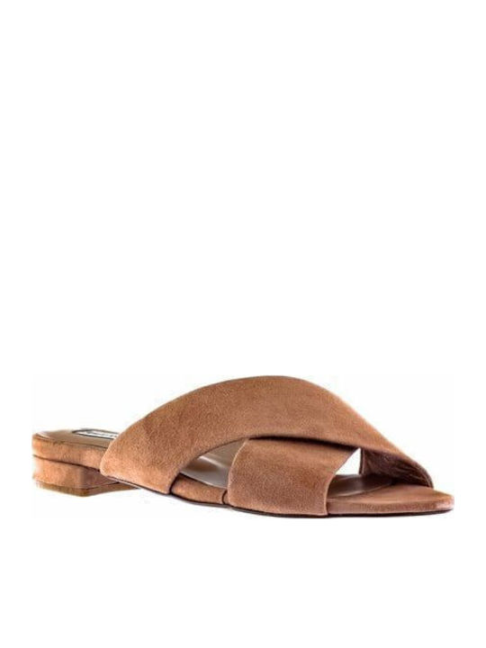 Leder Flache Sandalen für Damen in Tabac Braun Farbe
