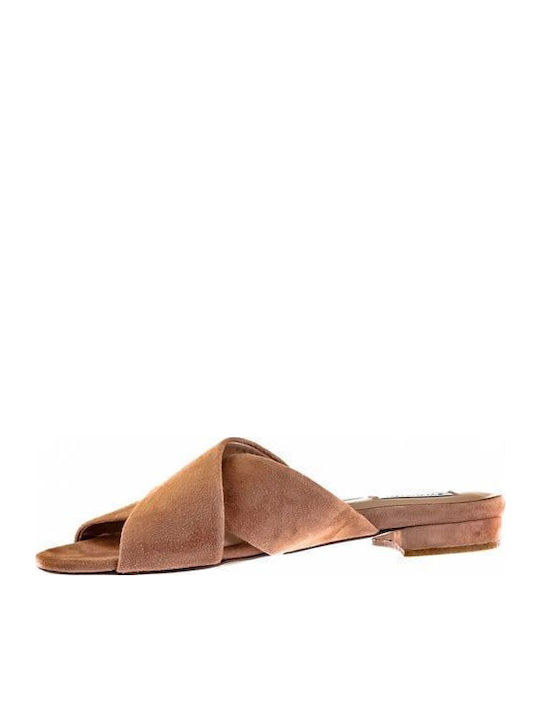 Leder Flache Sandalen für Damen in Tabac Braun Farbe