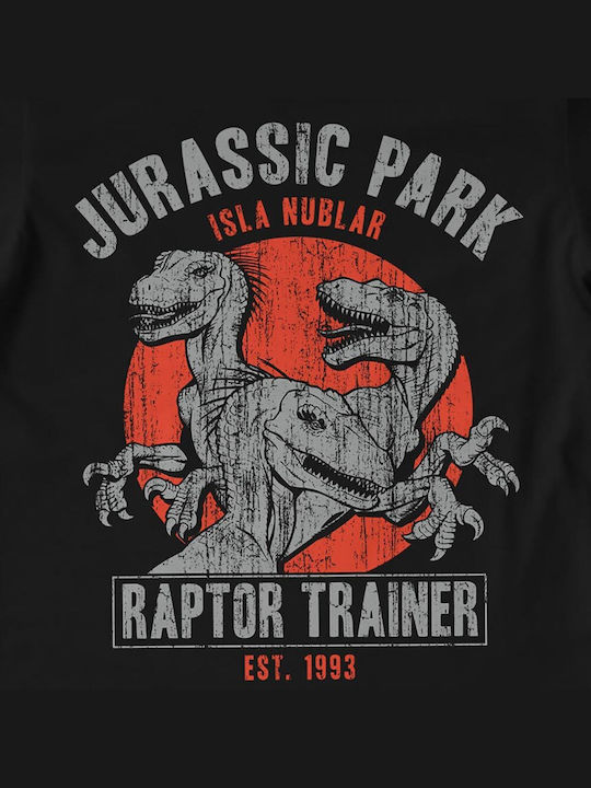 Jurassic Park T-shirt με Στάμπα Jurassic Park Μαύρο Βαμβακερό