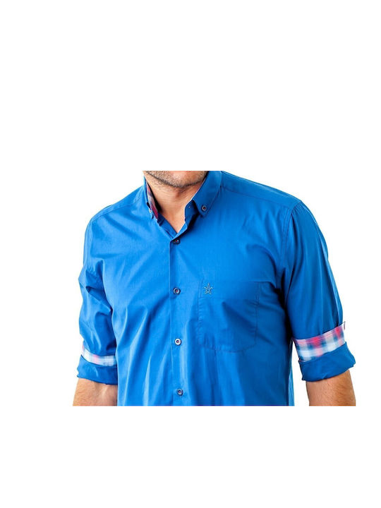 Cu mânecă lungă Bumbac Cămașă Carou Dark Blue