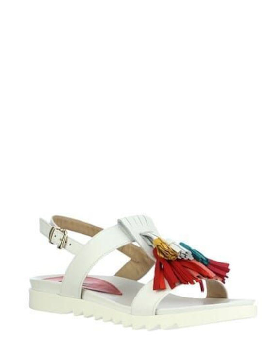 Leather Women's Flat Sandals in White Color