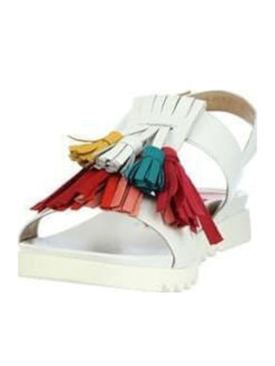 Leather Women's Flat Sandals in White Color