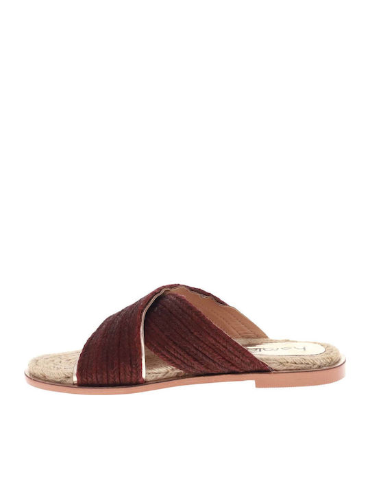Leather Women's Flat Sandals in Burgundy Color