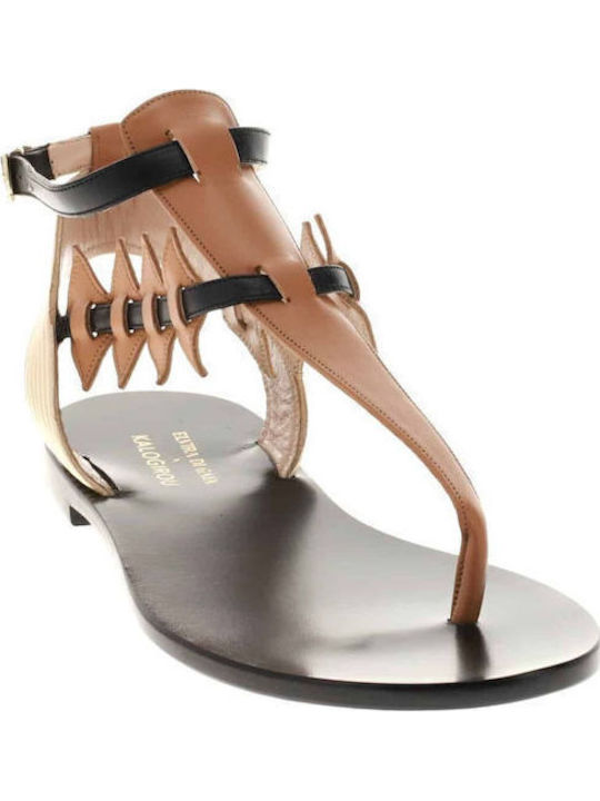 Elvira Di Gaia X Kiss Leder Flache Sandalen für Damen in Beige Farbe