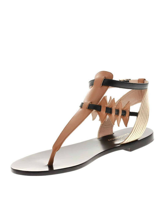 Elvira Di Gaia X Kiss Leder Flache Sandalen für Damen in Beige Farbe