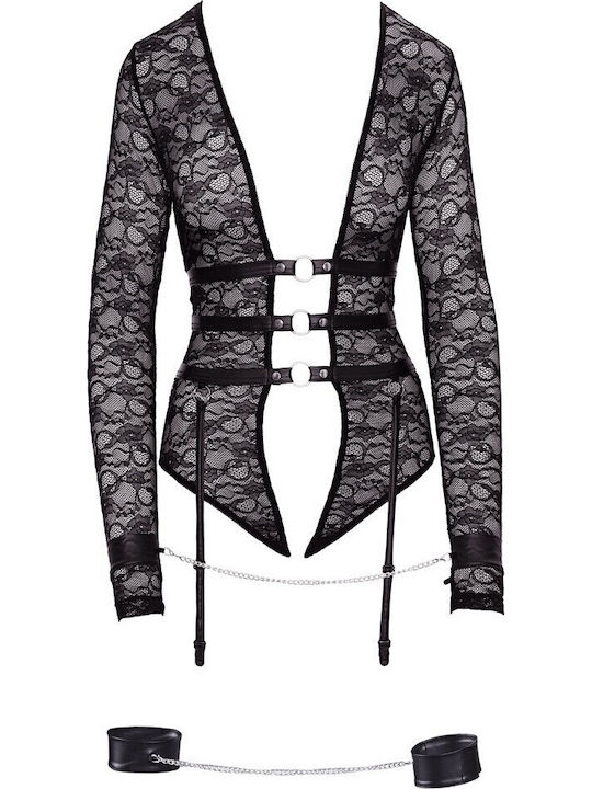 Cottelli Collection Sexy Κορμάκι με Δαντέλα & Ζαρτιέρες Μαύρο