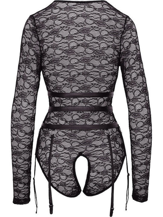 Cottelli Collection Sexy Κορμάκι με Δαντέλα & Ζαρτιέρες Μαύρο