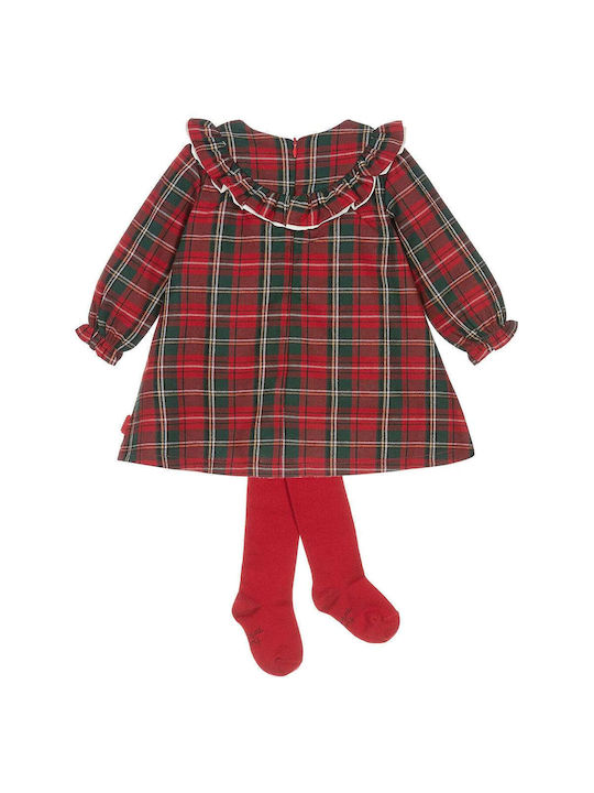 Tutto Piccolo Kids Dress Set with Tights Checked red