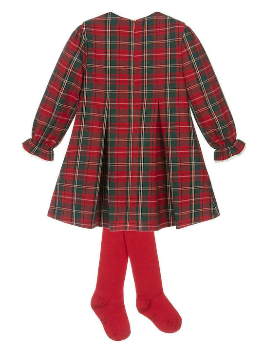 Tutto Piccolo Kids Dress Set with Tights Checked red