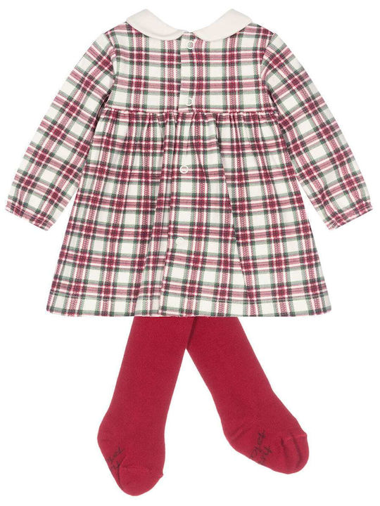 Tutto Piccolo Kids Dress Set with Tights Checked red