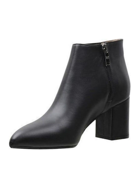 Leather Women's Ankle Boots with Medium Heel Black
