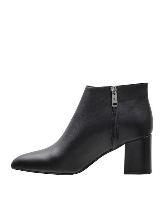Leather Women's Ankle Boots with Medium Heel Black