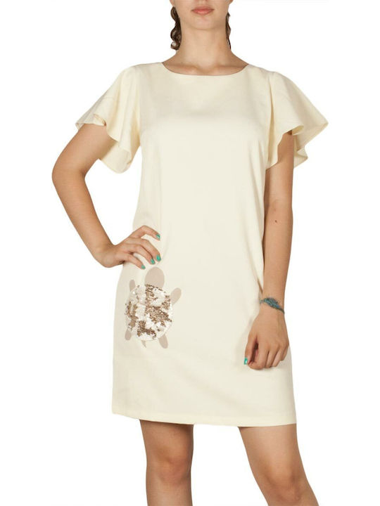 Migle + Me Mini Shirt Dress Dress with Ruffle Beige