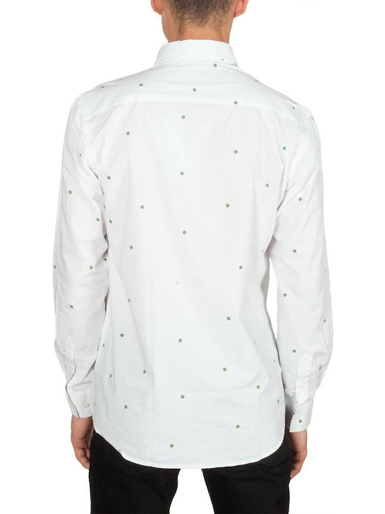 Minimum Men's Shirt Long Sleeve Cotton Polka Dot White