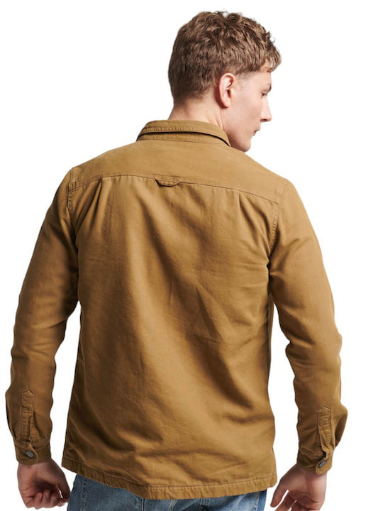 D3 Ovin Μακρυμάνικo Βαμβακερό Overshirt σε Στενή Γραμμή Brown