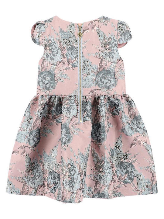 Desiree Flower Jacquard Παιδικό Φόρεμα Κοντομάνικο Tea Rose