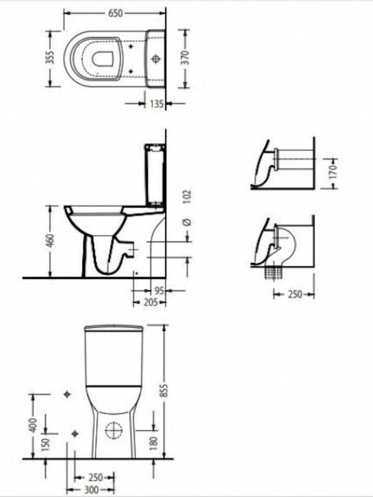 Serel Senior Vela Zugängliche Toilette mit Spülung mit Deckel Sanftes Schließen Weiße