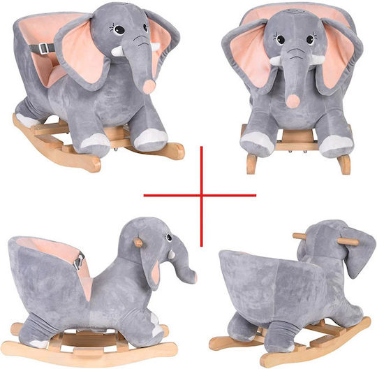 Bakaji Fabric Rocking Toy Elephant with Sounds & Music Gray