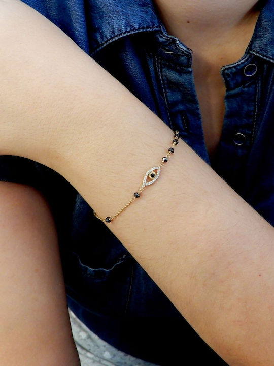 Polytimo Damen Armband mit Design Auge aus Gold 14K mit Zirkon