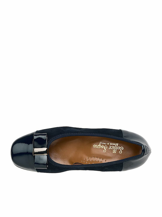 Leder Pumps mit flachem Absatz Blau