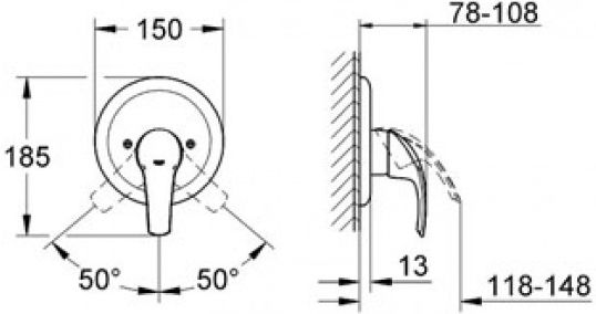 Grohe Μίκτης Μπαταρίας Εντοιχισμού για Ντουζιέρα 1 Εξόδου Ασημί