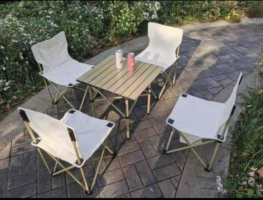 Folding Aluminum Table Set for Camping Folding 70x40x40cm Beige 5 Pieces