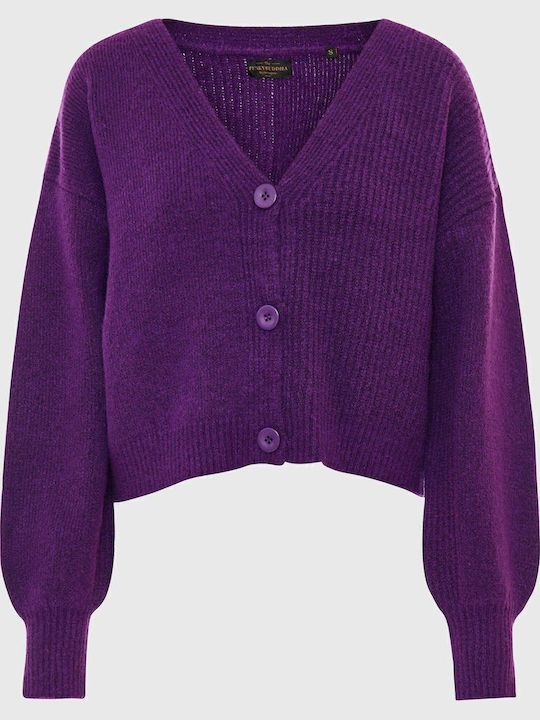 Women's Knitted Cardigan with Buttons Purple