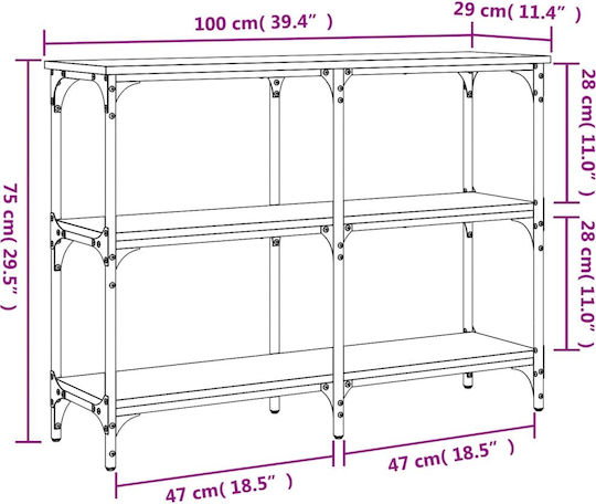 Console Table Wood & Metal Coffee L100xW29xH75cm