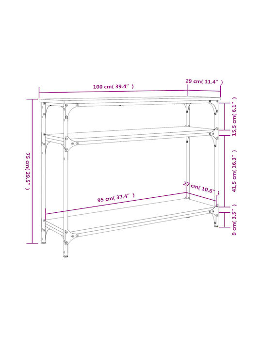 Console Table Wood & Metal Coffee L100xW29xH75cm