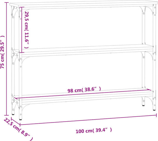 Console Table Wood & Metal Grey Sonoma L100xW22.5xH75cm